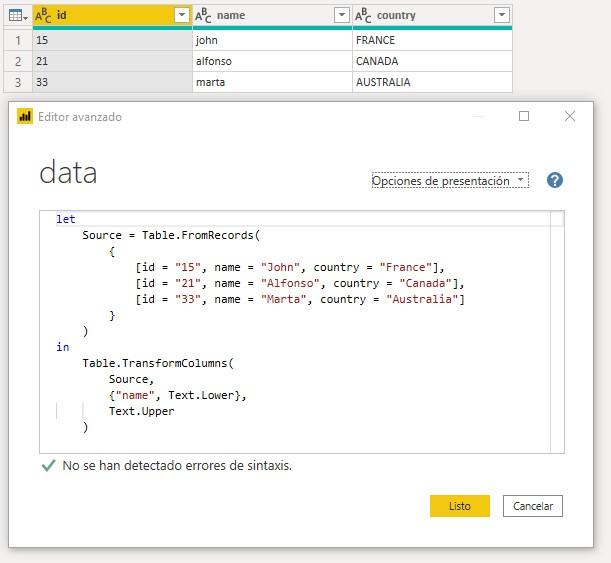 Función M Table.TransformColumns