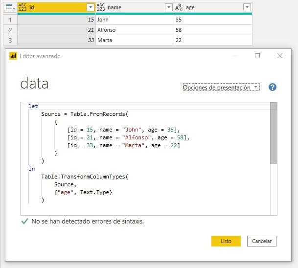 Función M Table.TransformColumnTypes