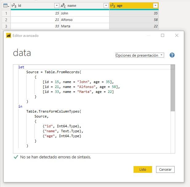 Función M Table.TransformColumnTypes