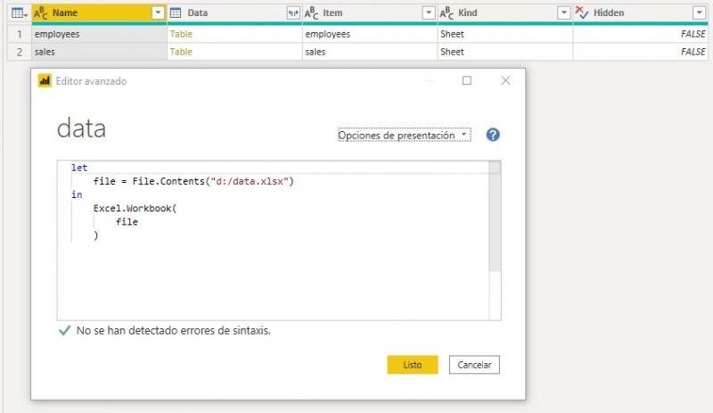 Función M Excel.Workbook