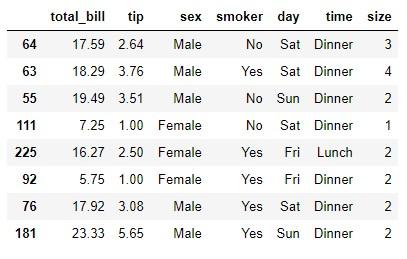 Subconjunto de 8 muestras del dataset tips