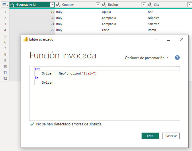 Código de la nueva consulta